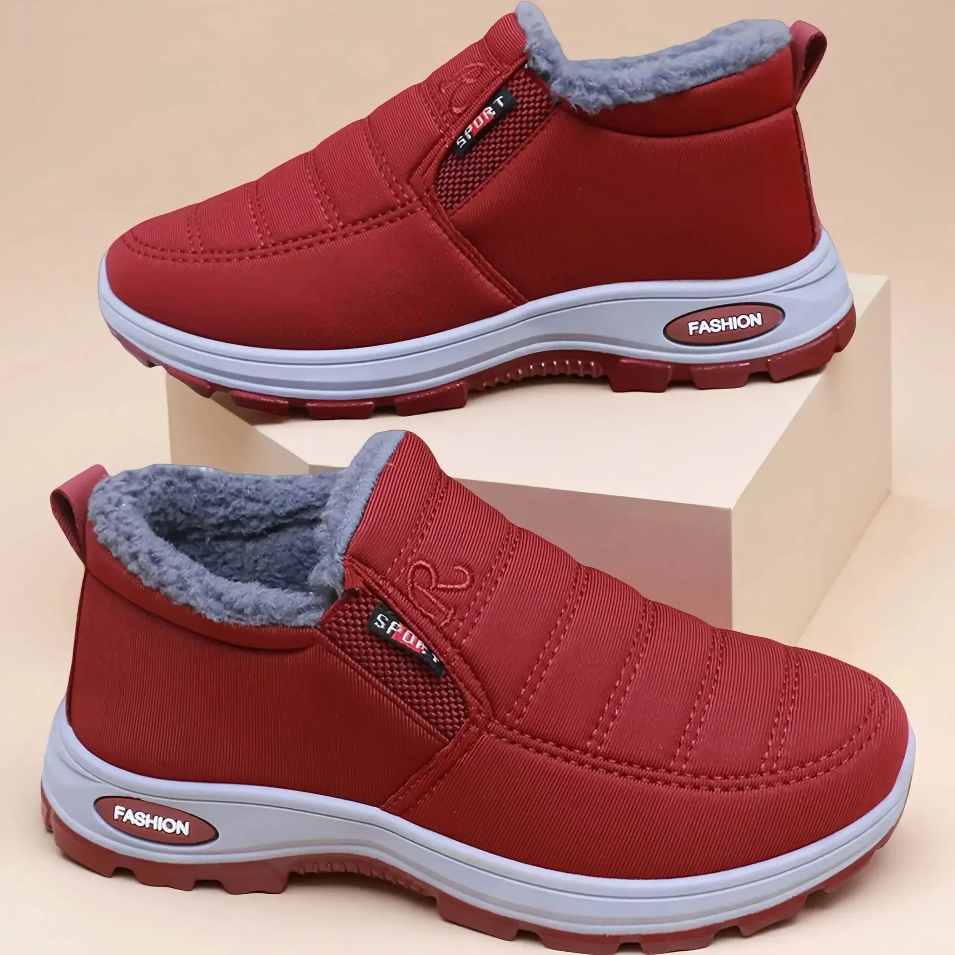 Stivali da neve foderati in pile caldo Scarpe casual in cotone da donna da uomo Scarpe di stoffa vecchie di Pechino Stivaletti corti Materiale PVC 4