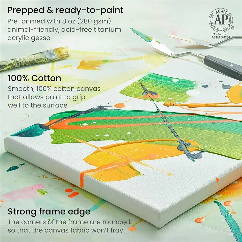 Tela bianca bianca tripla primer in puro cotone al 100%, adatta per acquerello, acquerello, artigianato e casting art 4 pezzi 2