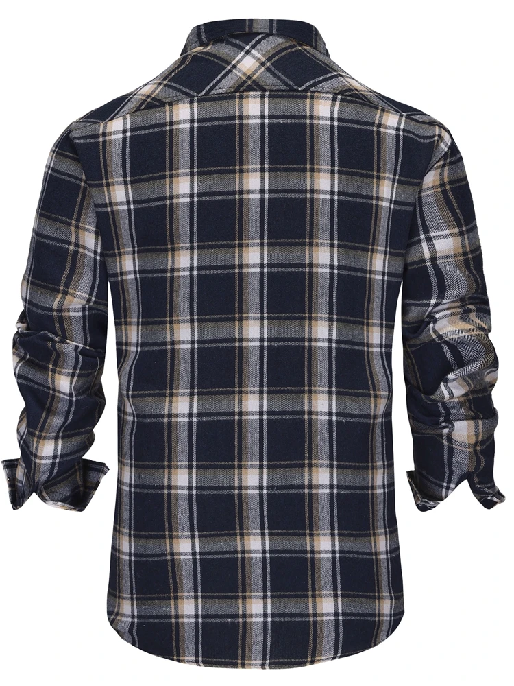 M-3XL Camicie da uomo in flanella di puro cotone Manica lunga Tasca singola Plaid casual Spessore morbido e accogliente Camicie spazzolate Camicetta Abbigliamento uomo 2