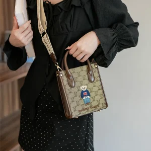 Borsa a tracolla da donna con orso ricamato elegante estivo 2025 - Spaziosa borsa a tracolla, borsa alla moda, borsa tote casual carina 1