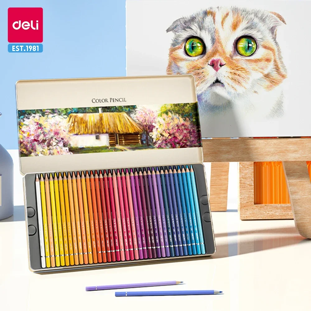 Deli 24/48/36/72 colori Matita Matita colorata oleosa Pittura artistica per matite colorate con scatola di ferro Confezione regalo di compleanno per bambini 1