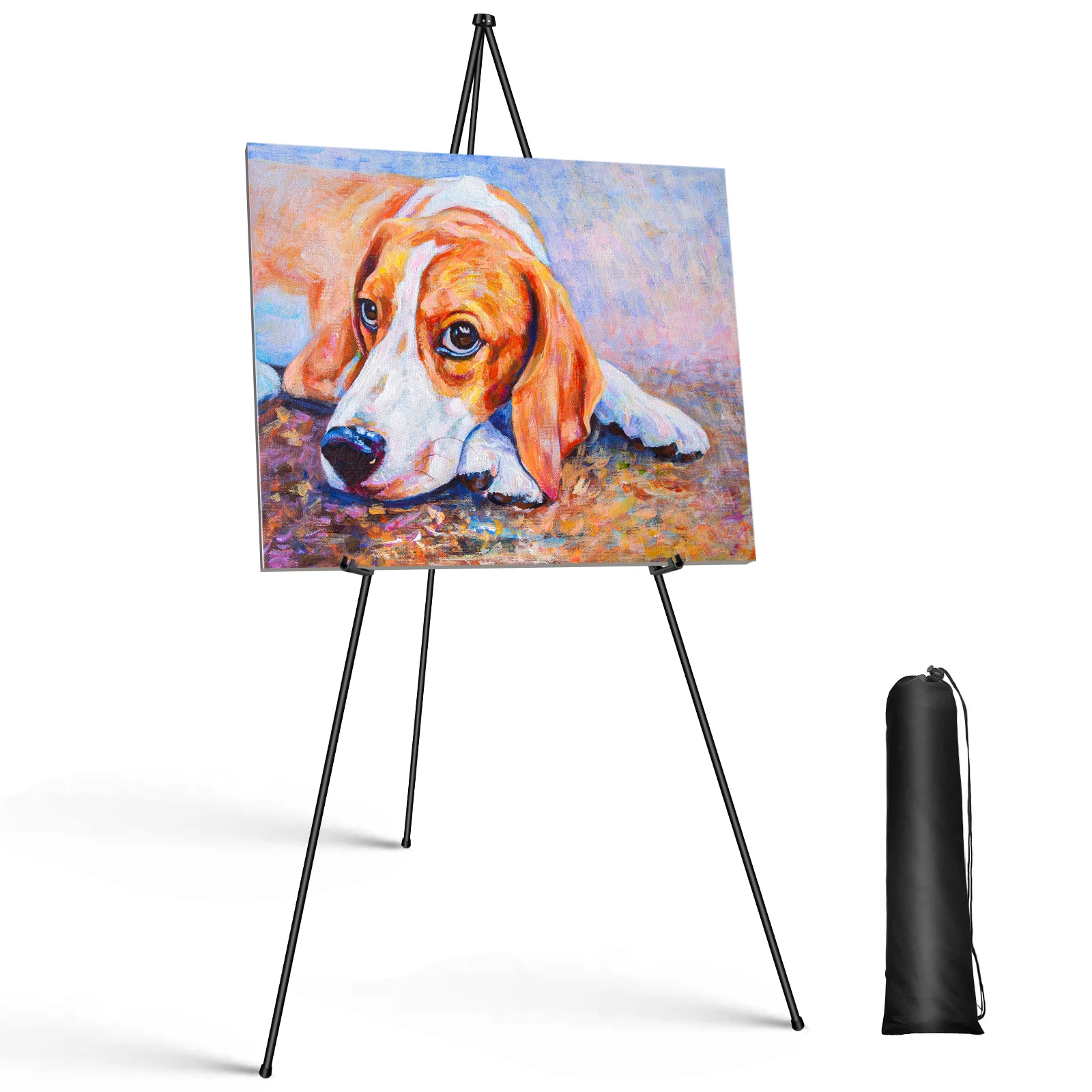 Cavalletto portatile per artista per esposizione di pittura di nozze Cavalletto treppiede pieghevole regolabile in metallo nero con borsa 160 cm/63 pollici 1