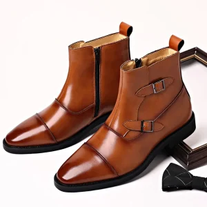 Stivaletti corti in pelle classici alla moda da uomo Stivaletti stile britannico da uomo Scarpe alte con cerniera con fibbia 1