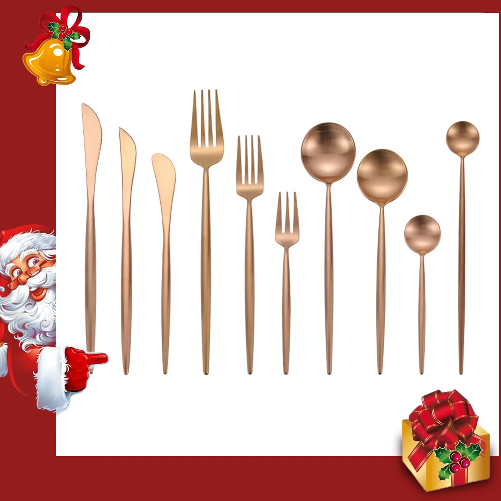 Set di posate in oro rosa cucchiaio forchetta coltelli Set di posate Dessert burro cucchiaio bacchette set di stoviglie da cucina occidentale 2