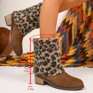 Stivali a metà polpaccio con tacco spesso in pile berbero leopardato Donna 2025 Stivali corti firmati in pelle scamosciata di lusso invernale Plus Size Botas Shoes Mujer 1