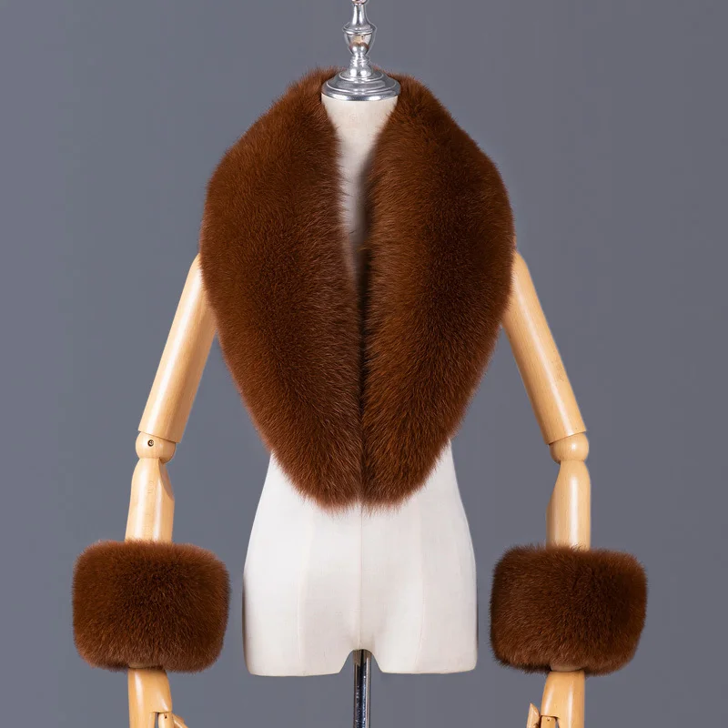 Vera pelliccia di volpe collo donna sciarpa e polsino in pelliccia naturale Set cappotto donna di lusso giacca scialle di pelliccia collo sciarpe calde scialle di pelliccia di moda 6