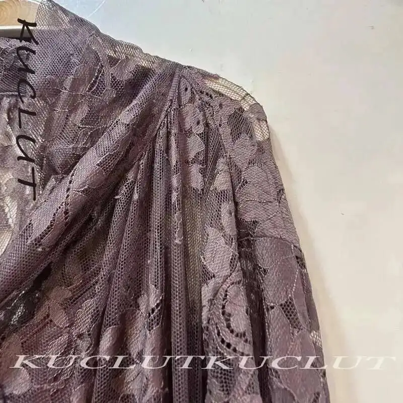 KUCLUT 2025 delle Donne di Modo Del Merletto Del Fiore Stampato Abiti Elegante di Colore Solido Manica Lunga a Metà Polpaccio Vestito Femminile Alla Moda Nuovo K123 6