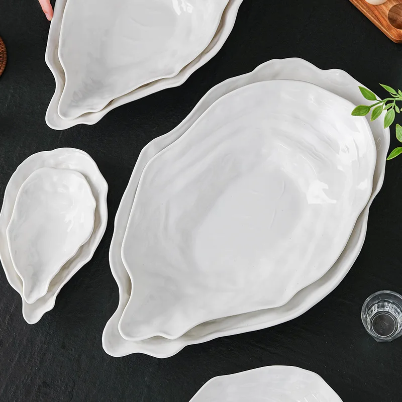 Piatto Sashimi in ceramica 1PC Piatto per insalata creativo a forma di ostrica Concetto artistico Piatto speciale per cucina Stoviglie per hotel 4