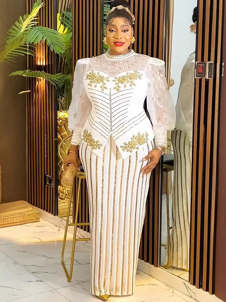 2025 Abiti da festa di lusso Donne eleganti Abito da sera da ballo di nozze Abito aderente a maniche lunghe Abito lungo con paillettes Dashiki africano 3