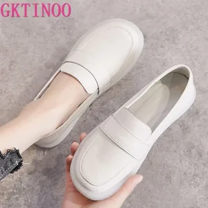 GKTINOO Scarpe Donna Primavera 2025 Nuovo Bianco con la suola spessa Scarpe da ginnastica da donna in vera pelle Tendenza casual Scarpe da ragazza Studenti Mocassini 1