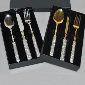 Set di coltelli forchetta cucchiaio con diamante scintillante Bling Posate in acciaio inossidabile 304 Stoviglie Cucina domestica Forniture per matrimoni Lusso 1