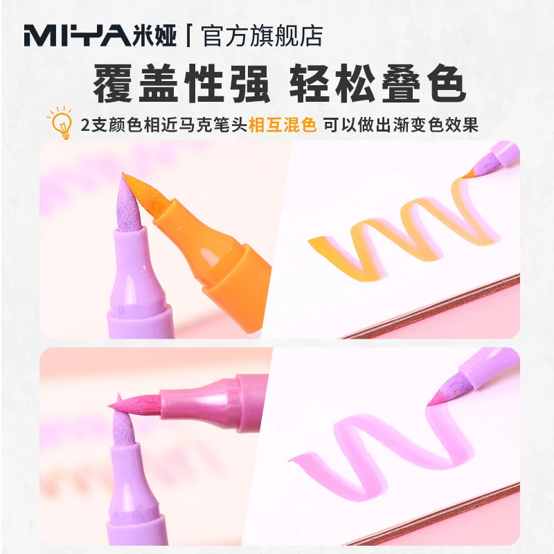 Penne per vernice acrilica Miya, pennarelli a doppia punta con punta a pennello e punta fine 12/24/36/48 colori disegno artigianato fai da te creazione di materiali artistici 2