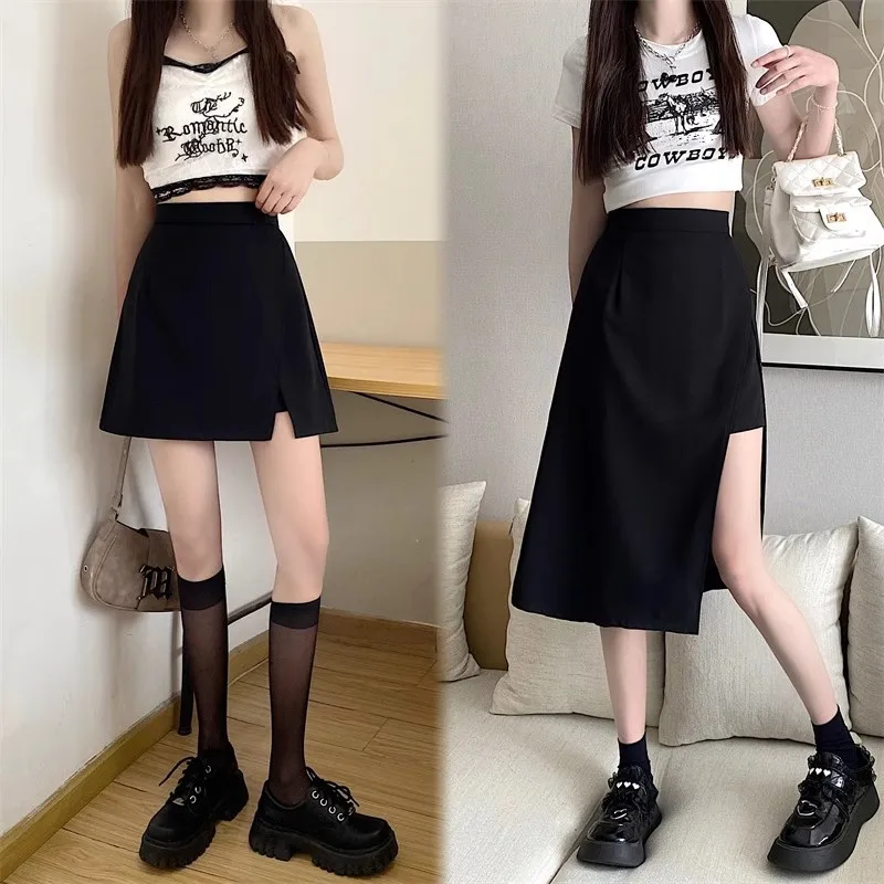 Gonna longuette asimmetrica a vita alta per donna Design elegante con spacco Nasconde le cosce Previene l'esposizione Gonna estiva a trapezio 3