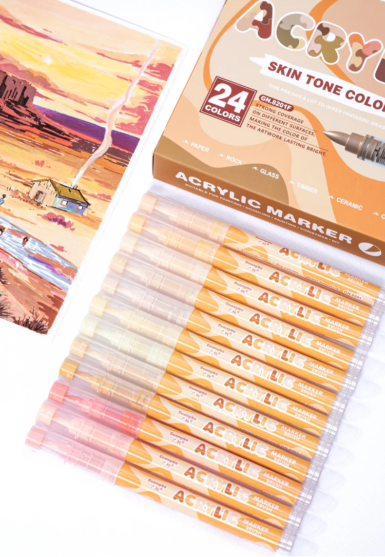 GuangNa Set di pennarelli acrilici con pennello morbido da 12-72 colori, tono della pelle, colore macaron, disegnato a mano fai da te, pennarelli per pittura artistica, GN.8201F/M 2