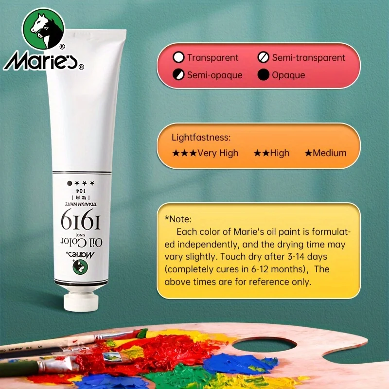 Set di 5 colori ad olio di Marie, 50 ml/1,7 fl. oz x 5 tubi, kit professionale di pigmenti ricchi, varietà vibrante di colori lisci per artisti 4