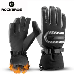 ROCKBROS Guanti da sci invernali per bicicletta Guanti da ciclismo per moto da snowboard in pile termico antivento Guanti da ciclismo per bici caldi 1