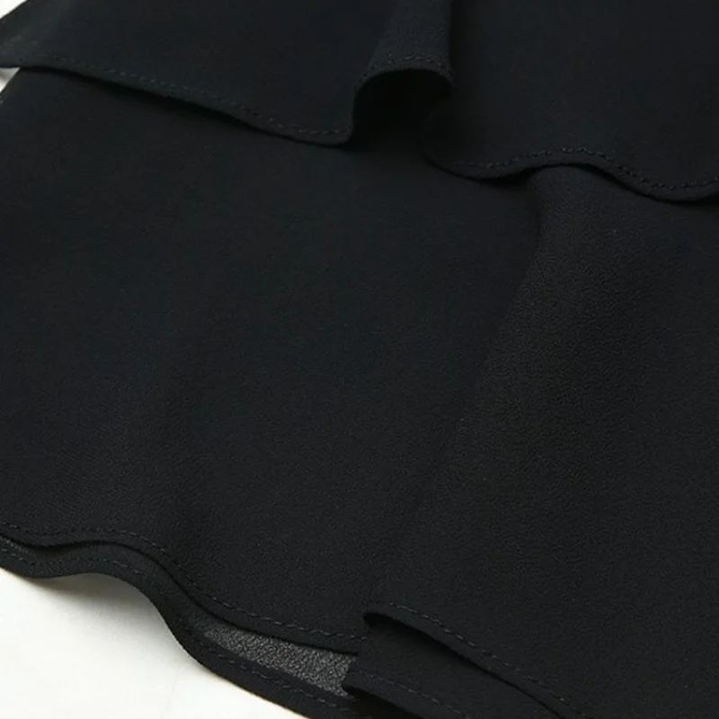 Mezze gonne in chiffon nero da donna alla moda coreana Estate nuova gonna a coda di pesce sottile con volant a vita alta elastica da donna da ufficio 6