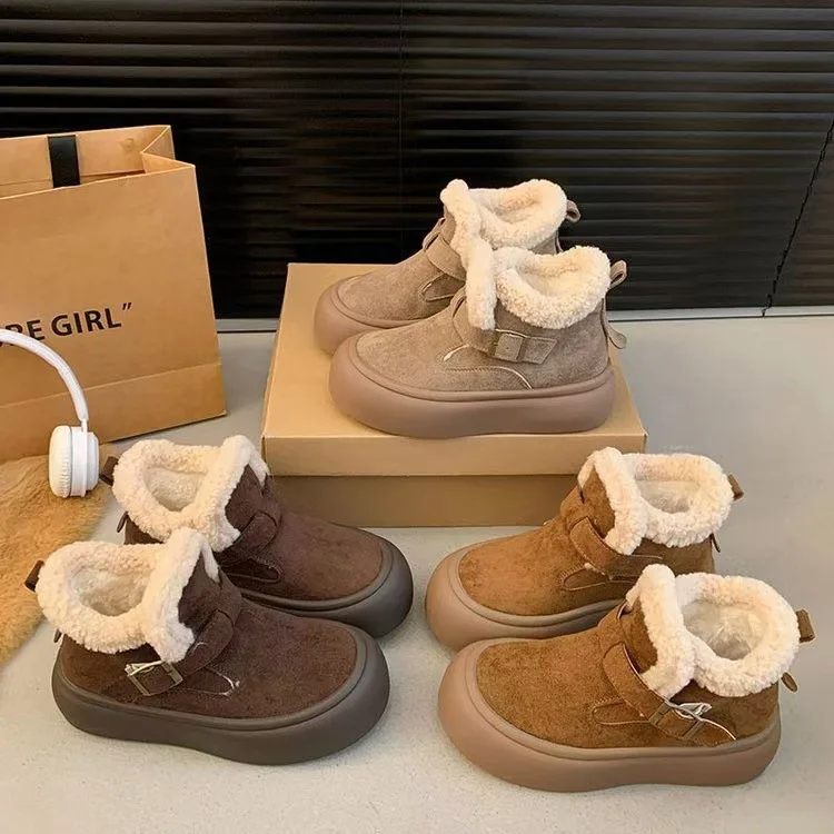 Stivali corti da neve con suola spessa Velluto invernale per bambini addensato caldo 2025 nuove scarpe da neve in cotone Birkenstocks 4