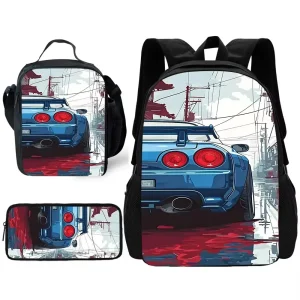 Child JDM Car School Backpack with Lunch Bags ,Pencil Bags ,School Bags for Boys Girls Best Gift 1