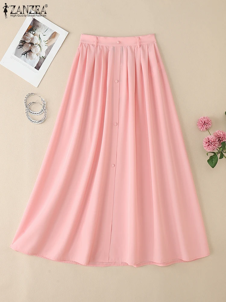 ZANZEA Moda Gonne Lunghe Donna Autunno Elastico Wais Jupes Casual Pieghettato Faldas Saia 2025 Elegante Colore Solido Partito Maxi Fondo 4