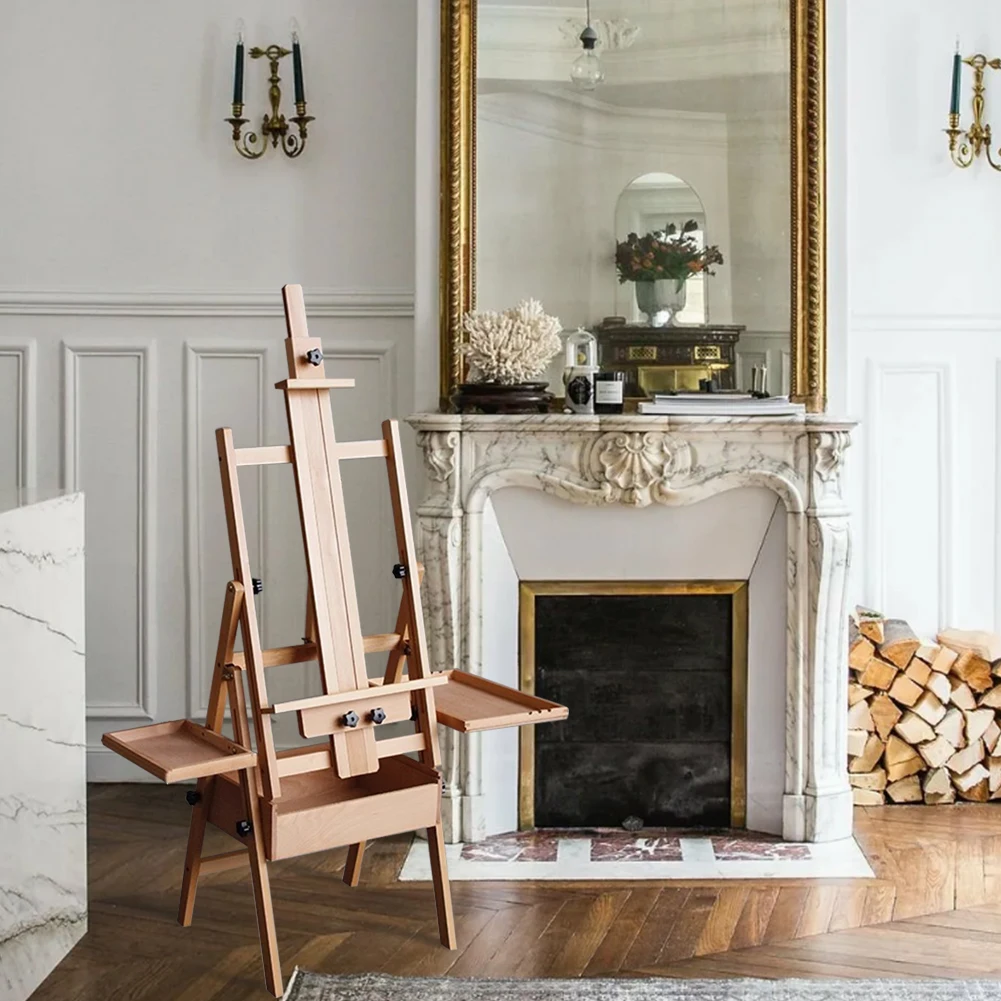 Cavalletto piatto pieghevole in faggio Supporto per pittura a olio a doppio scopo Cavalletto regolabile pieghevole per bambini Schizzo Pittura a olio 2
