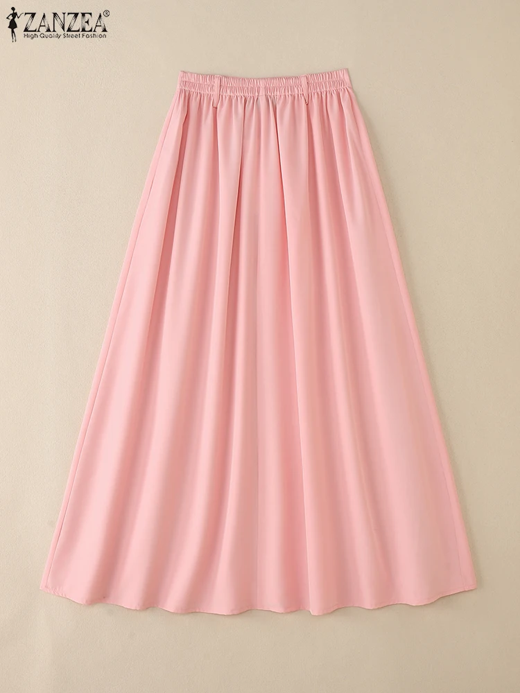ZANZEA Moda Gonne Lunghe Donna Autunno Elastico Wais Jupes Casual Pieghettato Faldas Saia 2025 Elegante Colore Solido Partito Maxi Fondo 5