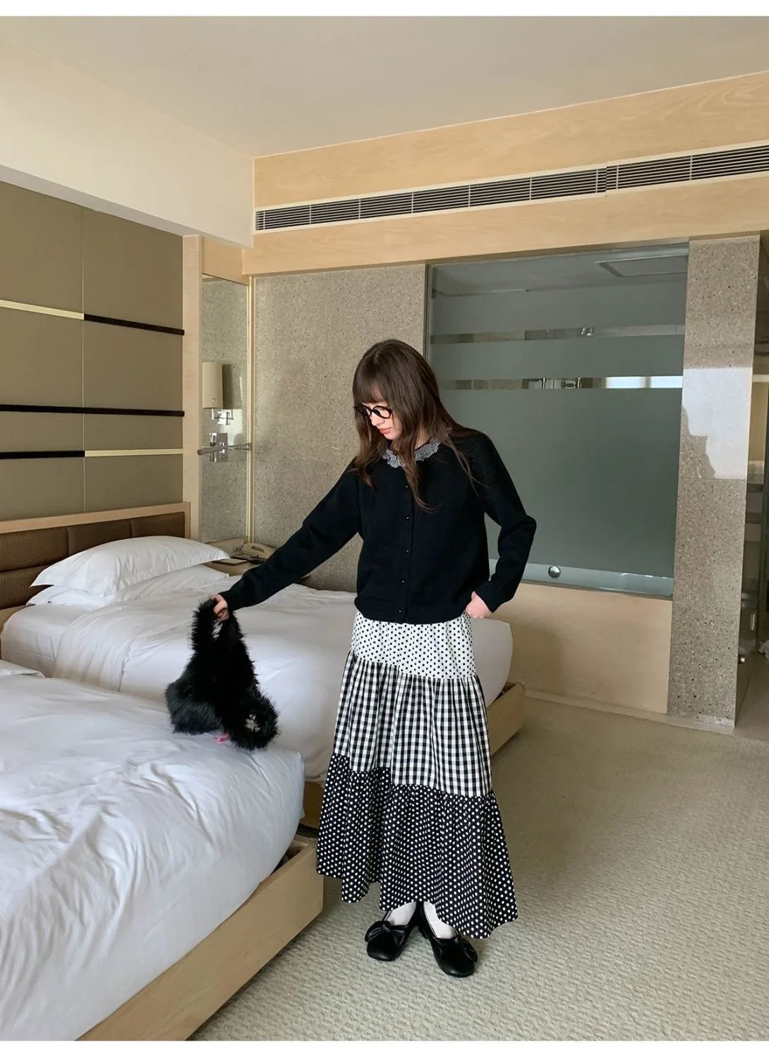 Gonna a pois a quadretti con blocchi di colore a strati patchwork retrò da donna 2025 autunno/inverno Edwardian casual e chic Lolita sk 6