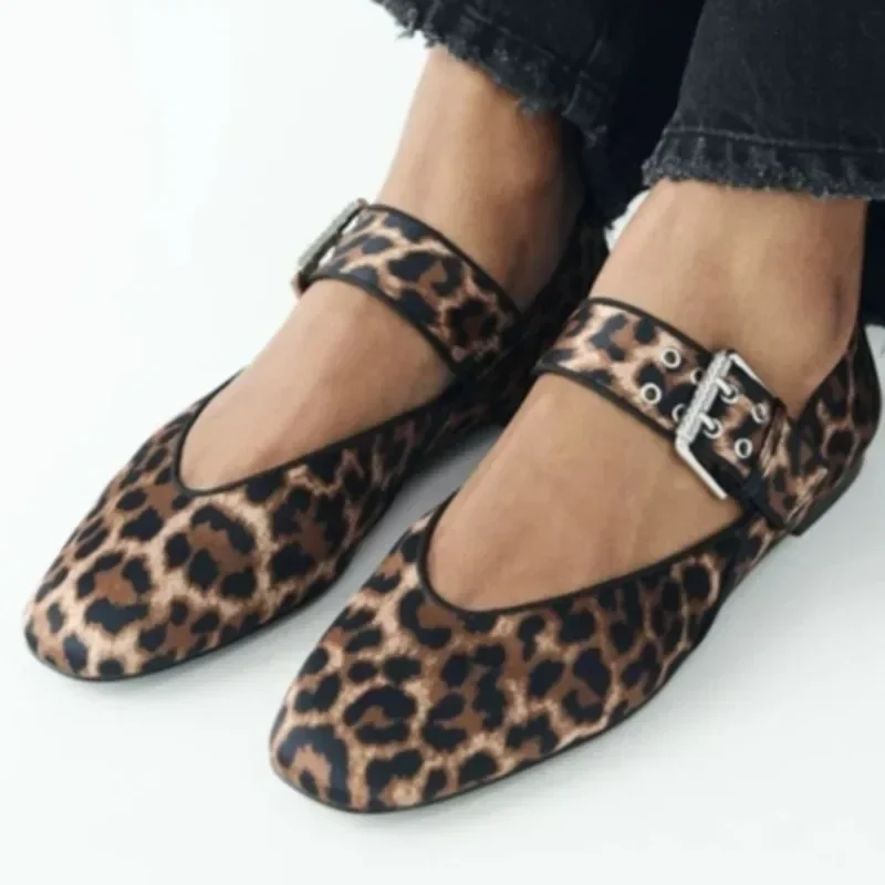 Nuove donne bocca stampa vestito ballerine appartamenti scarpe autunno donna leopardo retrò mocassini leopardo floreale Mary Jane scarpe femminili 3