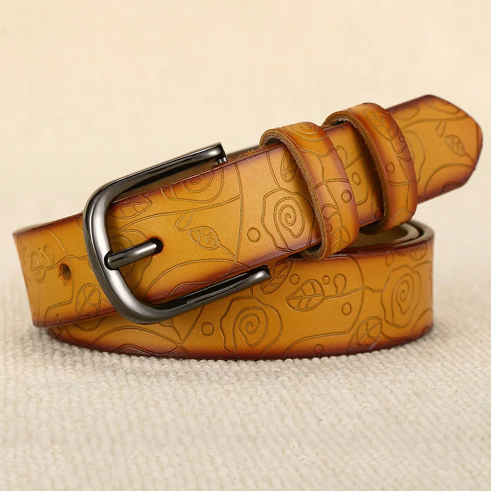 Fashion Design motivo floreale rosa rossa cintura femminile in vera pelle cinture in metallo con fibbia ad ardiglione da donna 28mm di larghezza 2023 FCO082 6