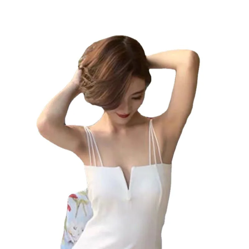 Abito corto bianco senza spalline Abbigliamento interno da donna Abbigliamento esterno Eleganza sexy Slim Fit Strato base Scollo a V Abito nero Abito estivo 5