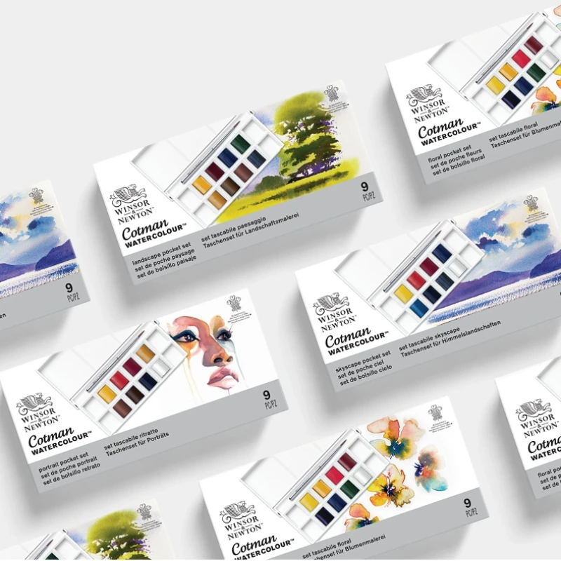 Winsor & Newton Cotman Set di colori ad acquerello solido Tasca da viaggio Mezza Acuarela Tubo di vernice Cotman Pittura ad acquerello Rifornimenti d'arte 2