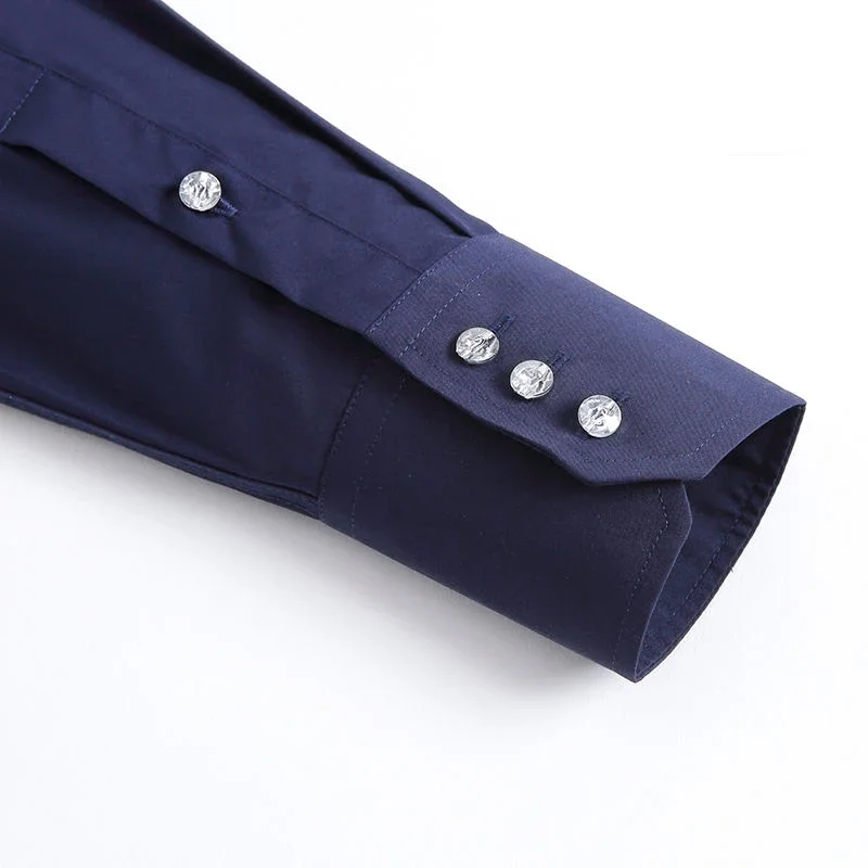 Camicie eleganti da uomo camicia con colletto formale Non stirante moda coreana Slim tinta unita camicia Casual da lavoro bianca primavera autunno 6