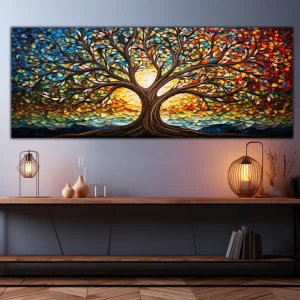 Pittura su tela in vetro a mosaico colorato, stampa su tela con opere d'arte dell'albero della vita, regalo della mitologia, per la decorazione domestica dell'ufficio del soggiorno 1