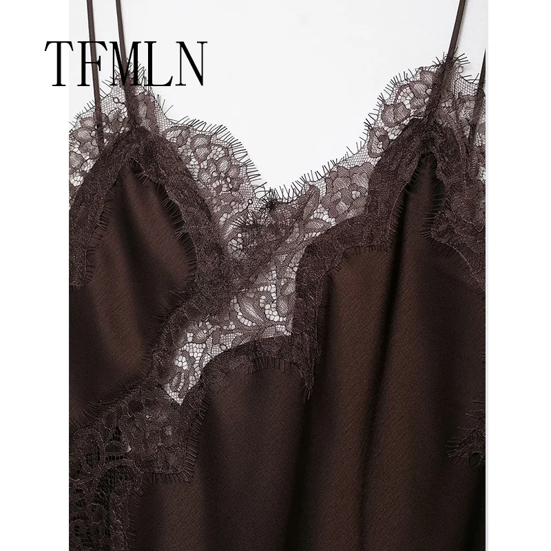 TFMLN Abiti da donna sexy con giunture in pizzo Abito estivo senza maniche asimmetrico solido Abito da donna sottile senza schienale con fionda 6