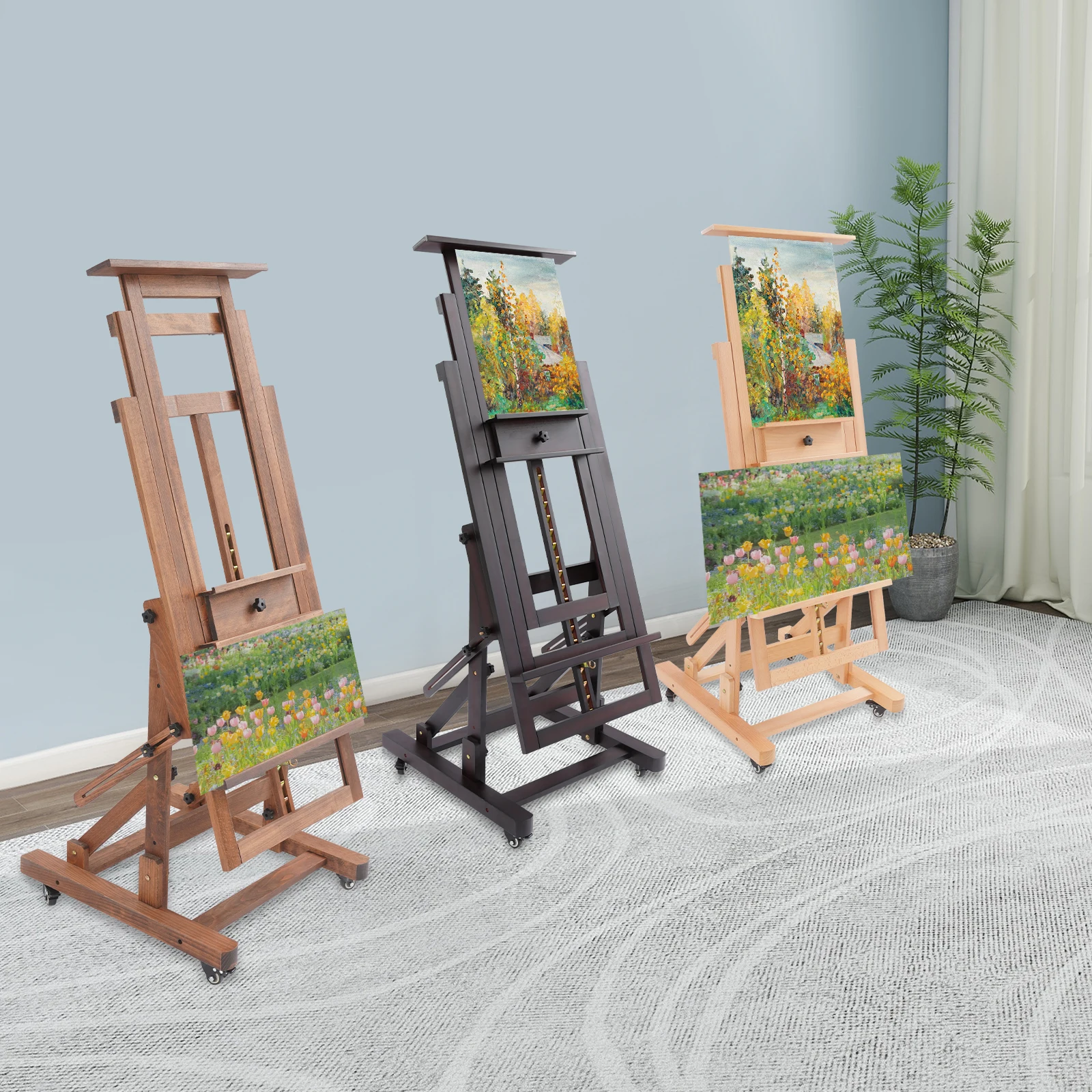 Cavalletto per artisti professionisti orizzontale verticale a doppio uso 60x65x140-300CM Angolo di altezza regolabile in legno massello per aula d'arte 3