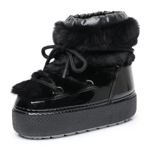 Stivali da neve invernali per donna Stivali da sci impermeabili antiscivolo con plateau Stivali di pelliccia pelosi soffici di lusso Stivaletti alla caviglia femminili Taglia 36-41 1