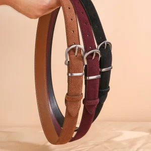 Cintura da donna retrò smerigliata in pelle scamosciata effetto invecchiato con fibbia ad ardiglione argentata Versatile per abiti e pantaloni in stile designer 1