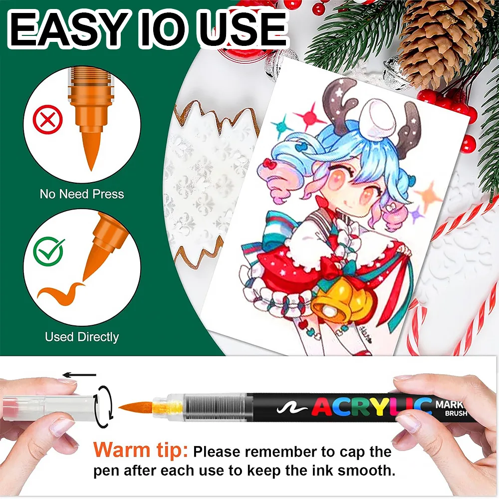 12-60 colori pennarello per vernice acrilica pennarello punta pennello pennarello per pittura su roccia legno tela pietra regalo di Natale artigianato fai da te 6