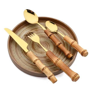 4/16/24/32 pezzi creativo manico in bambù naturale set di stoviglie set di stoviglie in acciaio inossidabile coltello da cucina forchetta cucchiaio set di posate 1
