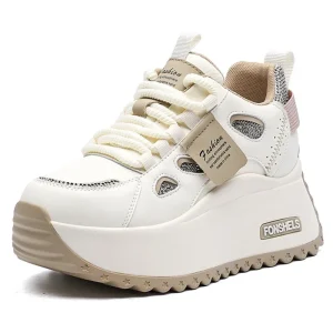 Fujin 3 pollici 7 cm vera pelle confortevole traspirante tacco nascosto appartamenti skateboard piattaforma sneakers con zeppa scarpe robuste vulcanizzate 1