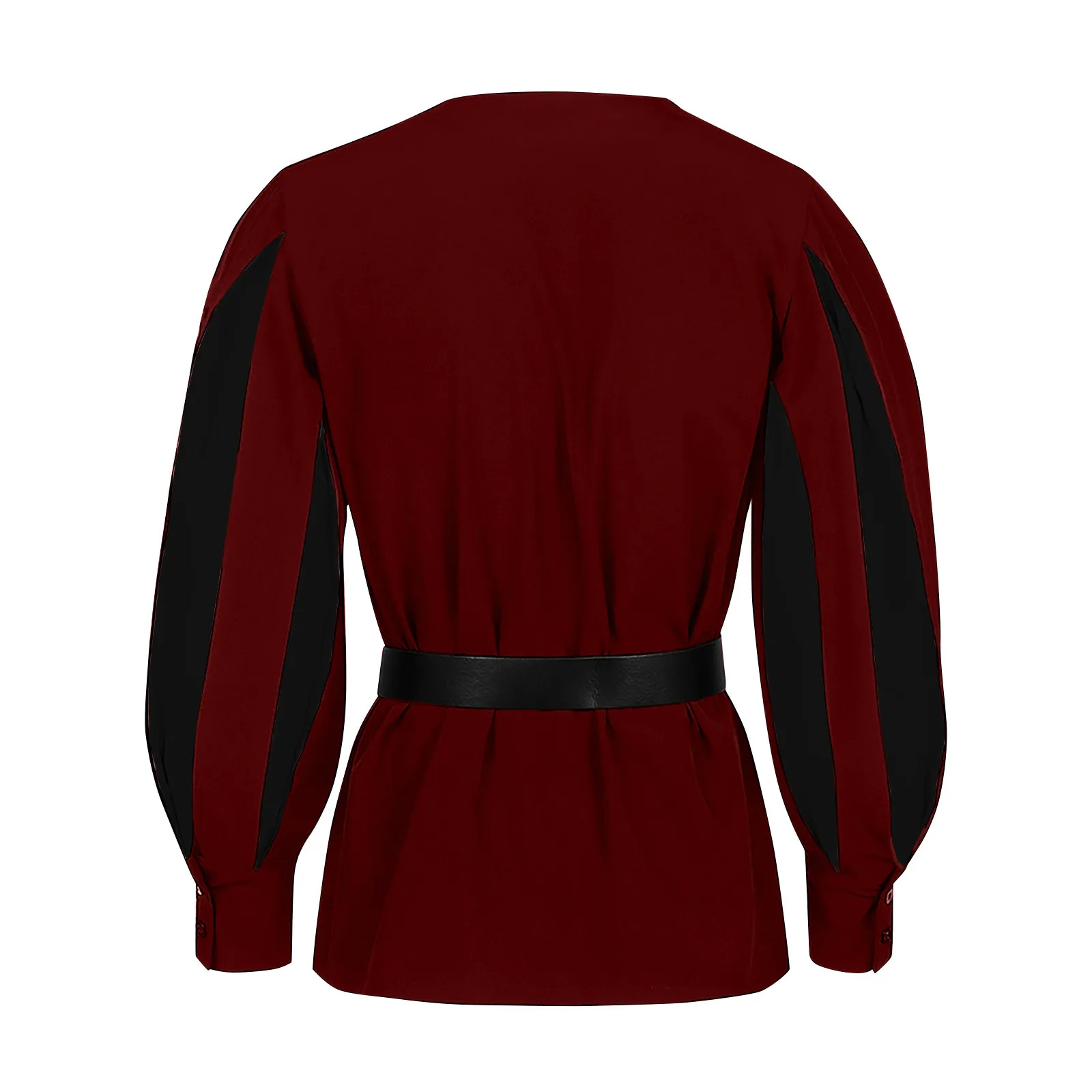 Top da uomo gotico con lacci a contrasto scuro, casual, vintage, medievale, rinascimentale, abiti larghi e morbidi, camicia a maniche lunghe con cintura 4