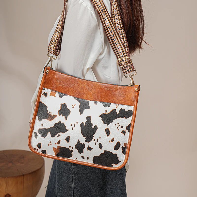 Borsa a tracolla modello mucca 2 pezzi, borsa a tracolla Casual in ecopelle alla moda con tracolla Vintage, borsa e borsa versatili da donna 5