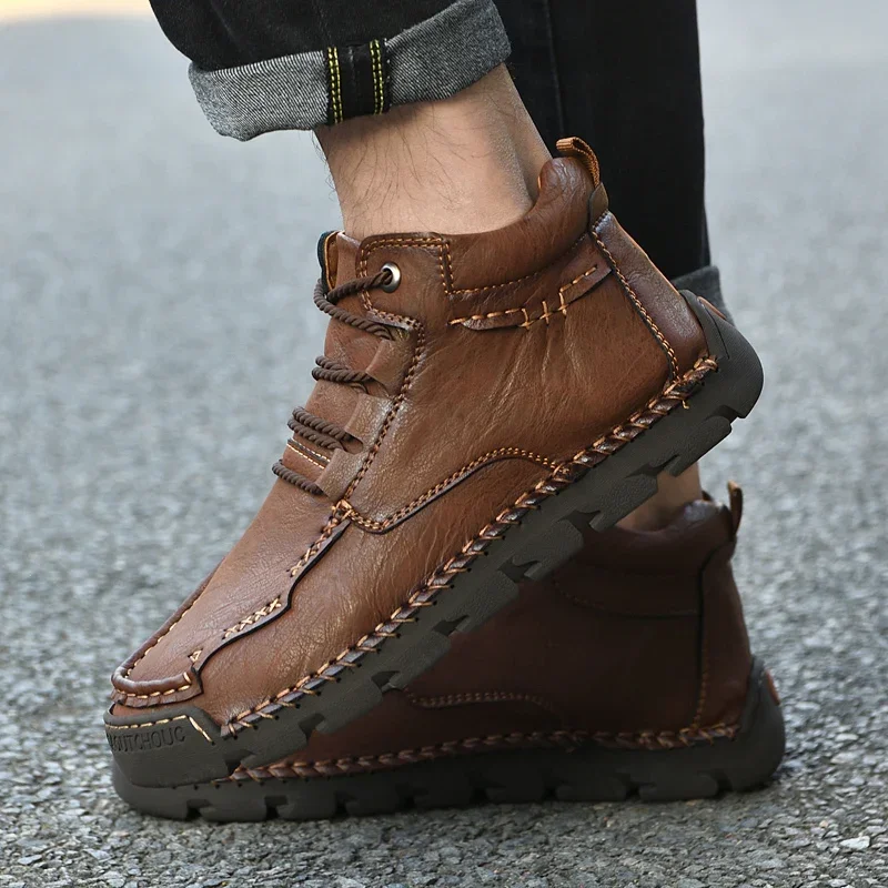 Stivali da uomo in pelle fatti a mano Stivaletti classici fatti a mano da uomo Appartamenti classici Vendita calda Mocassini Comodi motocicli morbidi Casual 4