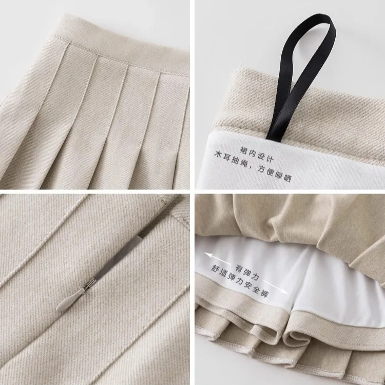 Gonna scozzese di lana ispessita Mezza lunghezza Donna Autunno Inverno Nuovo stile Slim a vita alta A-line JK Gonna corta nera 3