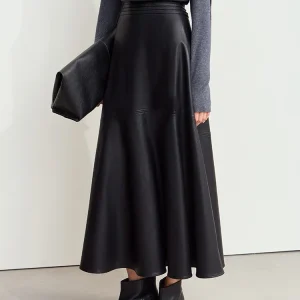 AMII Minimalista Elegante Pendolare Ecologico PU Gonna di Pelle 2024 Inverno delle Nuove Donne Allentato A forma di Gonna 12444181 1