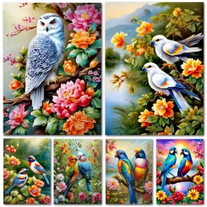 Fiore e uccello arte pittura diamante fai da te nuovo arrivo kit punto croce ricamo diamante pieno mosaico cucito decorazione di arte della parete 1
