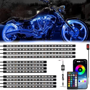 8/12pcs RGB Moto LED Underglow Ambient Strip Light App Remote Multi-Colore Atmosfera Neon Moto Fondo Luci sottoscocca 12V 1