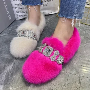 2026 Nuove Donne di Inverno Caldo Pelliccia Appartamenti di Cristallo di Pelliccia di Visone Mocassini Casual Espadrillas Delle Signore Camminare Scarpe Da Guida Donna Mocassini 1