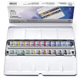 Set di colori ad acquerello Winsor & Newton Cotman in scatola di metallo 12/24 mezze padelle da viaggio complete in latta di alta qualità per artisti 1