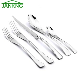 JANKNG 5-Pcs argento posate Set 18/10 acciaio inossidabile oro stoviglie seghettato coltello forchetta cucchiaio posate cibo stoviglie Dropship 1